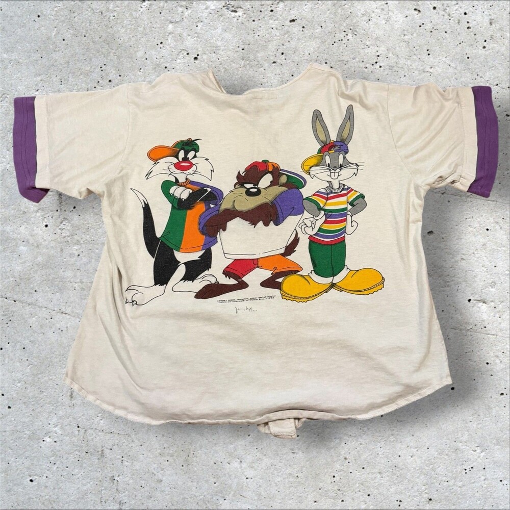 Vintage 1993 Jerry Leigh Looney Tunes Baseball Jersey Shirt Bugs Bunny Taz - Picture 2 of 11